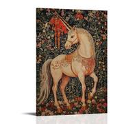 ZLLJXFZZ Oil Painting Animal Poster Unicorn in Medieval Tapestry Wall Art Mural Modern Decoration Hanging Art Poster 20x30inch(50x75cm)