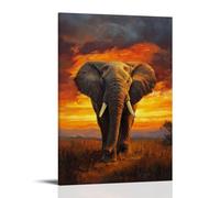 ZLLJXFZZ Oil Painting Animal Poster Wise Old Elephant at Sunset Wall Art Mural Modern Decoration Hanging Art Poster 24x36inch(60x90cm)