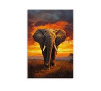 ZLLJXFZZ Oil Painting Animal Poster Wise Old Elephant at Sunset Wall Art Mural Modern Decoration Hanging Art Poster 24x36inch(60x90cm)