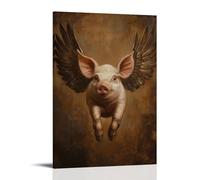 ZLLJXFZZ Painting of A Flying Pig with Wings on A Brown Background Wall Art Mural Modern Decoration Hanging Art Poster 12x18inch(30x45cm)