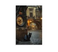 ZLLJXFZZ Prague Clockwork Cats Wall Art Mural Modern Decoration Hanging Art Poster 12x18inch(30x45cm)