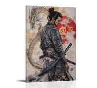 ZLLJXFZZ Samurai Poster Dragon, Sword Tattoo Back Wall Art Mural Modern Decoration Hanging Art Poster 08x12inch(20x30cm)