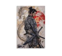 ZLLJXFZZ Samurai Poster Dragon, Sword Tattoo Back Wall Art Mural Modern Decoration Hanging Art Poster 16x24inch(40x60cm)