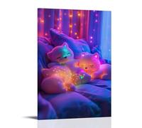 ZLLJXFZZ Three AI-generated Chibi Dogs Napping on A Vaporwave Couch with A Glowing Plush Companion. Wall Art Mural Modern Decoration Hanging Art Poster 20x30inch(50x75cm)