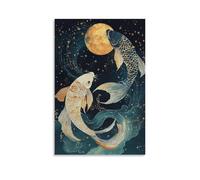 ZLLJXFZZ Zodiac Poster Pisces, Twin Fish Eclipse Wall Art Mural Modern Decoration Hanging Art Poster 24x36inch(60x90cm)