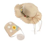 ZLLkeji Straw Hat and Small Bag Set Girls Summer Sun Hat and Mini Handbag Sets Girls Straw Hat Suit for Children Summer Beach Outdoor Activities, Be, 30