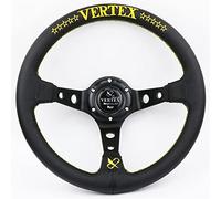 ZLLMY Yellow Embroidery 13 Inch Vertex Black Genuine Leather Deep Dish Drift Sport Steering Wheels Durable and cost-effective (Color : Black)