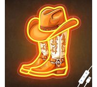 ZLOOREE Cowboy Boot with Hat Neon Signs for Wall Decor, Western Cowboy LED Sign Light Up, Dimmable Neon Light for Game Room Man Cave Bedroom Bar Party Birthday Gifts