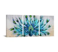 Zlove 3 Pieces Peacock Canvas Wall Art Teal Blue Peacock Showing Its Beautiful Feathers Animal Picture Painting for Living Room Bedroom Home Decor Ready to Hang 12x16inchx3pcs