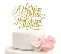 ZLPDS A Hot New Bride Has Entered The Villa Cake Topper for Love Island Themed Bachelorette Party Decorations Supplies Gold Glitter