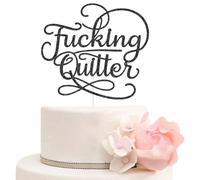 ZLPDS Fu*king Quitter Cake Topper, Congratulations Retirement Cake Decorations, Officially Retired, Funny Retirement Party Decorations Black Glitter