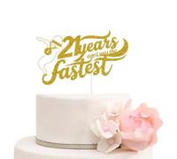 ZLPDS Funny 21 Years Ago I Was the Fastest Cake Topper, Happy 21st Birthday Cake Decors, Twenty One, Birthday Party Decorations for Men Women, Gold Glitter