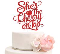 ZLPDS She's the Cherry on Top Bridal Shower Cake Topper Cherry Theme Bachelorette Engagement Wedding Party Decorations Cherries Birthday Cake Decor Red Glitter