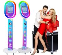 ZLPOWER Photo Booth for iPad 10.2'' 10.5'' 10.9" 11" 12.9" 13" Shell Stand Selfie Station Customized Logo Photobooth Machine with Beauty RGB Ring Light and Flight Case for Events Wedding Parties