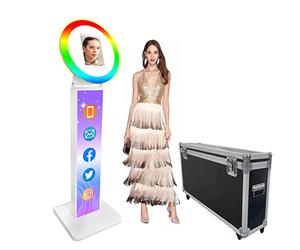 ZLPOWER Portable Photo Booth for 10.9/11'' iPad Stand Shell Metal Selfie Photobooth Machine with Adjustable RGB LED Light Ring Free Custom Logo Flight Case for Parties Wedding Rental Business (White)