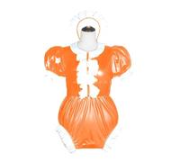 ZLPTR Women's Jumpsuits Bubble Short Sleeve Jumpsuits Maid Cosplay Suits Sexy Shiny Leather Lapels PVC Novelty Stage Wear Multi-colored Bizarre Costumes(Orange,XXL)