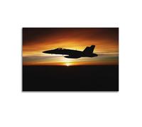 ZLQYHW Military Aircraft Poster American F18 Hornet Fighter Jet Flying Under The Sunset Decorative Canvas Family Bedroom Artwork Picture Painting 20x30inch(50x75cm)