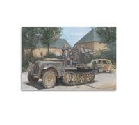 ZLQYHW WWII Military Vehicle Poster Sd.Kfz. 10-4 German Anti-aircraft Gun Based on A Half-track Tractor Decorative Canvas Family Bedroom Artwork Picture Painting 20x30inch(50x75cm)