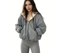 ZLSLZ Womens Winter Fleece Lined Loose Oversized Reversible Bomber Hooded Coat Jacket, Blue, M