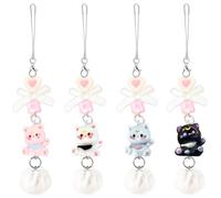 ZLSPTK 4Pcs Cat Phone Charms Cute Bow Cellphone Charm for Case Pink Y2K Kawaii Car Charms Kit Black Strap Charm for iPhone Blue Cat Keychain Pendants Aesthetic Phone Accessories for Bag Airpods Camera