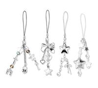 ZLSPTK 4Pcs Cute Phone Charms Y2K Bow Star Cellphone Charms for Case Silver Charm for Phone Kawaii Car Keychain Charm Kit Mobilephone Keychain Aesthetic Accessories for Bag Airpod Camera Pendant Decor