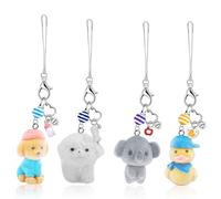 ZLSPTK 4Pcs Cute Phone Charms Y2K Cellphone Charm for Case Kawaii Car Charms Kit Animal Charm Chain for iPhone Dog Duck Koala Keychain Pendants Aesthetic Phone Accessories for Wallet Airpods Camera