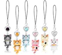 ZLSPTK 6Pcs Cat Phone Charms Cute Y2K Cellphone Charm for Case Pink Kawaii Car Charms Kit Colorful Strap Charm for iPhone Cat Keychain Pendants Aesthetic Phone Accessories for Bag Airpods Camera