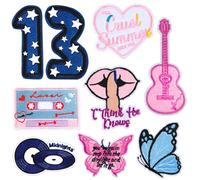 ZLSPTK 9Pcs Music Singer Embroidered Iron on Patches for Hat Clothing Backpack Pink Popular Sew Applique Number Fabric Repair Patch Set DIY Craft Accessories Collection Merch Gifts for Music Fans