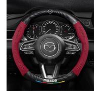ZLSXTN Suede Steering Wheel Covers for Mazda CX-5,Carbon fiber Sporty Look Enhanced Grip Soft Touch Steering Wheel Protector Hand Made Stitching Durable Match Car Interior,Red
