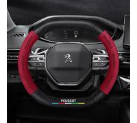 ZLSXTN Suede Steering Wheel Covers for Peugeot 3008 2016-2020,Carbon fiber Sporty Look Enhanced Grip Soft Touch Steering Wheel Protector Hand Made Stitching Durable Match Car Interior,Red
