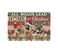 Zltegako Rustic Metal Tin Sign Christmas Wall Art Prints German Shepherd Dog Christmas All Roads Lead Home At Christmas, German Shepherd Wall Art Christmas Decoration Living Room 8x12 Inch