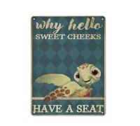 Zltegako Rustic Metal Tin Sign Sea Turtle Why Hello Sweet Cheeks Have A Seat Poster Bathroom Restroom Wall Toilet Decor, Animal Lover Gift Home Wall Art Decor 12x16 Inch