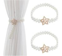Zlthraustic 2 Pack Pearl Chain Curtain Tiebacks Deer Head Sunflower Buckle Curtain Holder Draperies Holdbacks Curtain Tie Backs, Pentagram