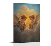 ZLTOFJ Cherubim Poster with Oil - Style, Sitting on Clouds And GazingModern Family Bedroom Office Decoration Celebrity Singer Music Movie Cartoon Poster Art Poster20x30inch(50x75cm) Frame-style