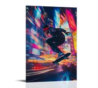 ZLTOFJ Skateboarder in Mid - Air on Vibrant Poster, Graffiti InspiredModern Family Bedroom Office Decoration Celebrity Singer Music Movie Cartoon Poster Art Poster16x24inch(40x60cm) Frame-style