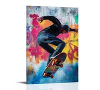 ZLTOFJ Skateboarder in Mid - Air on Vibrant Poster, Graffiti InspiredModern Family Bedroom Office Decoration Celebrity Singer Music Movie Cartoon Poster Art Poster12x18inch(30x45cm) Frame-style