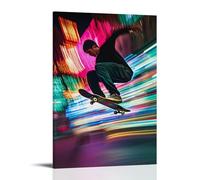 ZLTOFJ Skateboarder in Mid - Air on Vibrant Poster, Graffiti InspiredModern Family Bedroom Office Decoration Celebrity Singer Music Movie Cartoon Poster Art Poster20x30inch(50x75cm) Frame-style