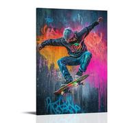 ZLTOFJ Skateboarder in Mid - Air on Vibrant Poster, Graffiti InspiredModern Family Bedroom Office Decoration Celebrity Singer Music Movie Cartoon Poster Art Poster24x36inch(60x90cm) Frame-style