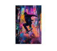 ZLTOFJ Skateboarder in Mid - Air on Vibrant Poster, Graffiti InspiredModern Family Bedroom Office Decoration Celebrity Singer Music Movie Cartoon Poster Art Poster24x36inch(60x90cm) Unframe-style