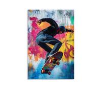 ZLTOFJ Skateboarder in Mid - Air on Vibrant Poster, Graffiti InspiredModern Family Bedroom Office Decoration Celebrity Singer Music Movie Cartoon Poster Art Poster08x12inch(20x30cm) Unframe-style