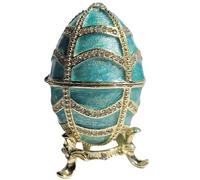 zltSunshine Hand Painted Enamel Easter Egg Jewelry Box with Sparkle Rhinestones Desktop Storage Faberge Egg Trinket Box Ring Earring Organizer Home & Office Decor Blue