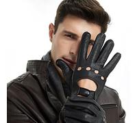 ZLUXURQ Mens Italian Design Soft And Thin Excellent Deerskin Leather Black Driving Gloves