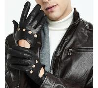 ZLUXURQ Mens Italian Design Soft And Thin Excellent Lambskin Leather Touchscreen Black Driving Gloves