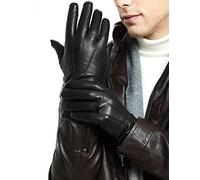 ZLUXURQ Mens Italian Soft Lambskin Leather Black Gloves Cashmere Lined Winter