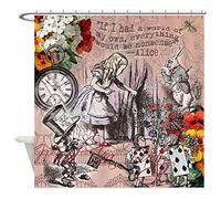 ZLWSSA 3D Waterproof Shower Curtain Custom Alice In Wonderland Vintage Adventures Decorative Fabric 150x180cm