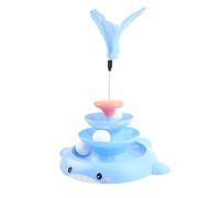 ZLXCAOB Cat Turntable Ball Toy 3 Levels Interactive Relieve Boredom Kitten Tower Roller Toy with Feather Stick and 3 Balls (Blue)