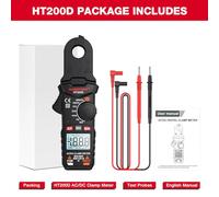 ZLXCAOB HABOTEST HT200D Digital Clamp Meter 2000 Counts True RMS NCV 600V Voltage 200A DC/AC Current Digital Multimeter Clamp Current Meter Can Measure Resistance Capacitance
