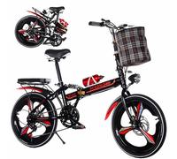 ZLXHFFH 20" Folding Bike for Adults, 6 Speed Compact Foldable Bicycle with Disc Brakes, High Carbon Steel Frame, Lightweight Commuter Bike with Basket Light Lock Pump Accessories(Red)
