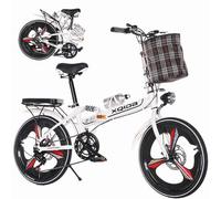 ZLXHFFH 20" Folding Bike for Adults, 6 Speed Compact Foldable Bicycle with Disc Brakes, High Carbon Steel Frame, Lightweight Commuter Bike with Basket Light Lock Pump Accessories