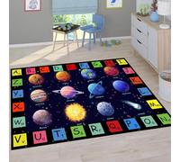 ZLXMN 160x200cm 3d Outer Space Planet Bedside Rugs for Bedrooms Breathable Cozy Preschool Educational Play Mats Thin Low Pile With Non-Slip Backing Abc Area Rug for Living Room Classroom